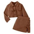 thumbnail image 1 of CUZIBR Toddler Girls Outfit Skirt Suit Long Sleeve Notched Lapel Button Down Coat With A-Line Short Skirt Bow Stylish Two Piece Streetwear Kids Clothing Set,Brown,3-4 Years, 1 of 9
