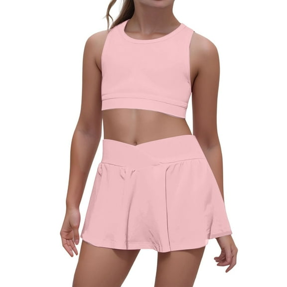 CUZIBR Toddler Girls Outfit Sleeveless Vest Solid Color Short Top And Shorts Teens Running Athletic Yoga Casual Short Tracksuit Kids Clothing Set,Light Pink,6-7 Years