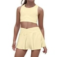 thumbnail image 1 of CUZIBR Toddler Girls Outfit Sleeveless Vest Solid Color Short Top And Shorts Teens Running Athletic Yoga Casual Short Tracksuit Sweatsuit Clothing Sets,Yellow,8-9 Years, 1 of 9