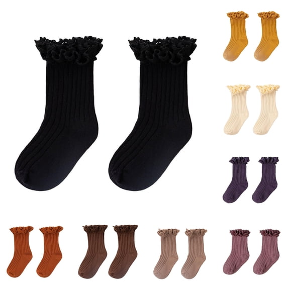 CUZIBR Toddler Girls Ribbed Crew Socks Lace Frilled Design Breathable Stretchy Children Socks For Outdoor Daily Activities,1-3 Years