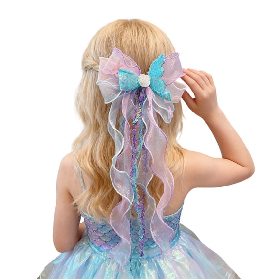 CUZIBR Toddler Girls Ribbon Headband Colorful Cute Bow Hair Clips Princess Hair Barrettes Sparkly Pearl Sequins Clips Hair Accessories Hairpins Party Wedding Birthday Headwear,Sky Blue,3-16 Years