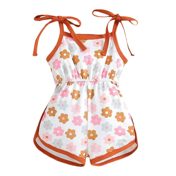 CUZIBR Toddler Girls Sleeveless Suspenders Floral Prints Romper Jumpsuit Oneise One-Pieces Clothes Fashionable Dailywear For Child