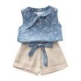 thumbnail image 1 of CUZIBR Toddler Girls Summer Clothes Outfits Sleeveless Round Neck Floral Print Lace Up Bow Tank Tops T Shirt Vest Ruffles Shorts Breathable Cozy 2 Piece Sets,Blue,6 Years, 1 of 5