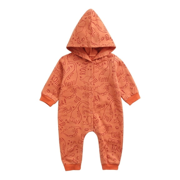 CUZIBR Toddler Kids Baby Boys Girls Cute Cartoon Dinosaur Print Long Sleeve Hooded Romper Jumpsuit Oneise One-Pieces Outfits Clothes Boho Dailywear For Child
