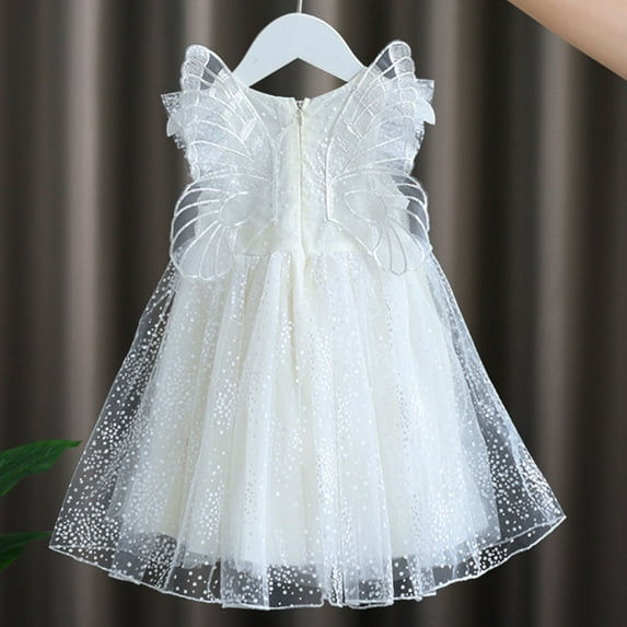 CUZIBR Toddler Kids Baby Fairy Tutu Dress Solid Color Sleeveless Ruffle Lace Hollow Out Elegant Butterflies Layering Birthday Party Comfortable Soft Summer Dresses Ruched Sundress,White,6-9 Months