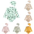 thumbnail image 1 of CUZIBR Toddler Kids Baby Girl Swimsuit Rash Guard Cute Cartoon Floral Graphic Long Sleeve Ruffles Trim One Piece Bathing Suit With Cap Sun Protection Swimwear For Beach Pool,Green,6-12 Months, 1 of 9