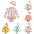thumbnail image 1 of CUZIBR Toddler Kids Baby Girl Swimsuit Rash Guard Cute Cartoon Floral Graphic Long Sleeve Ruffles One Piece Bathing Suit With Cap Sun Protection Swimwear For Beach Pool,Light Pink,2-3 Years, 1 of 9