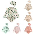 thumbnail image 1 of CUZIBR Toddler Kids Baby Girl Swimsuit Rash Guard Cute Cartoon Floral Graphic Long Sleeve Ruffles Trim One Piece Bathing Suit With Cap Sun Protection Swimwear For Beach Pool,Khaki,2-3 Years, 1 of 9