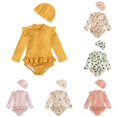 thumbnail image 1 of CUZIBR Toddler Kids Baby Girl Swimsuit Rash Guard Cute Cartoon Floral Graphic Long Sleeve Ruffles Trim One Piece Bathing Suit With Cap Sun Protection Swimwear For Beach Pool,Yellow,3-4 Years, 1 of 9