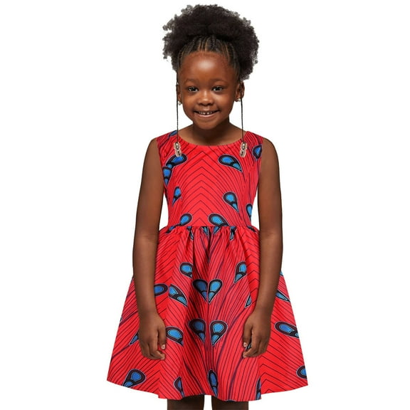 CUZIBR Toddler Kids Baby Girls African Dashiki Traditional Style Sleeveless O-Neck Dress Ankara O-Neck Princess Dresses Outfits Classic Dailywear For Child