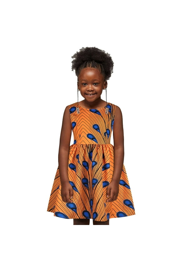 Toddler Kids Baby Girls African Dashiki Traditional Style Sleeveless O-Neck Dress Ankara O-Neck Princess Dresses Outfits Lovely Dailywear For Child