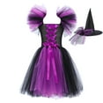 thumbnail image 1 of CUZIBR Toddler Kids Baby Girls Halloween Witch Black Gown With Hat Fancy Tutu Dress Up Party Square Collar Tulle Dresses Soft Dailywear For Child, 1 of 6