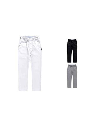 Toddler Kids Boys Classic Khaki Pants Solid Color Elastic Waist School Uniform Trousers With Pockets Wide Leg Relaxed Lightweight Breathable Casual Chino Pants Dailywear,White,4-5 Years