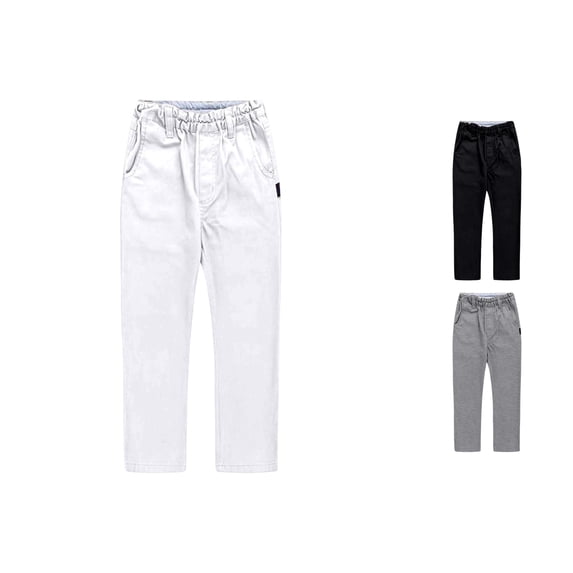 CUZIBR Toddler Kids Boys Classic Khaki Pants Solid Color Elastic Waist School Uniform Trousers With Pockets Wide Leg Relaxed Lightweight Breathable Casual Chino Pants Dailywear,White,6-7 Years