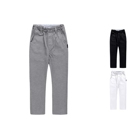 CUZIBR Toddler Kids Boys Classic Khaki Pants Solid Color Elastic Waist School Uniform Trousers With Pockets Wide Leg Relaxed Lightweight Breathable Casual Chino Pants Dailywear,Grey,3-4 Years