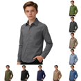 thumbnail image 1 of CUZIBR Toddler Kids Boys Dress Shirts Long Sleeve Button Down Shirt Casual Linen Blend Classic Fit Solid Color Relaxed Comfortable Top School Uniform Summer Fall Blouse,Grey,11-12 Years, 1 of 4