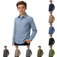 thumbnail image 1 of CUZIBR Toddler Kids Boys Dress Shirts Long Sleeve Button Down Shirt Casual Linen Blend Classic Fit Solid Color Relaxed Comfortable Top School Uniform Summer Fall Blouse,Light Blue,13-14 Years, 1 of 4