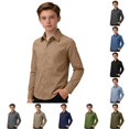 thumbnail image 1 of CUZIBR Toddler Kids Boys Dress Shirts Long Sleeve Button Down Shirt Casual Linen Blend Classic Fit Solid Color Relaxed Comfortable Top School Uniform Summer Fall Blouse,Coffee,5-6 Years, 1 of 4