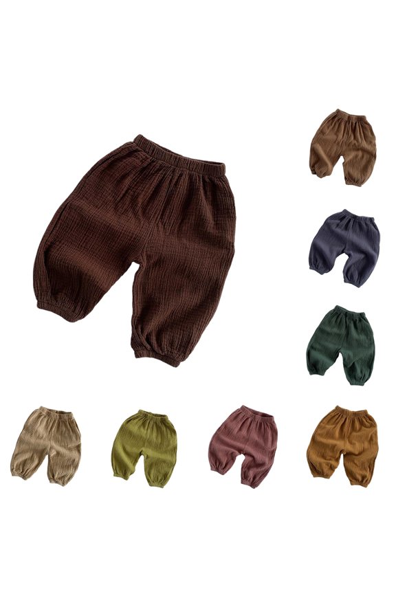 Toddler Kids Boys Girls Harem Pants Wide Leg Loose Fit Baggy Trousers With Elastic Waistband Ankle Length Soft Lightweight Breathable Summer Bottoms,Brown,18-24 Months