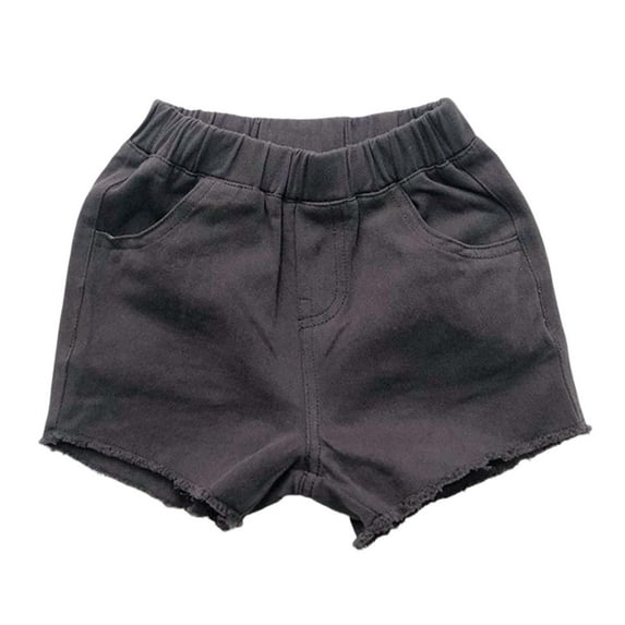 CUZIBR Toddler Kids Boys Jean Shorts Summer Casual Solid Color Retro Distressed Short Denim Pants Loose Fit Wide Leg Elastic Waist Fashion Cozy Denim Shorts Stylish Dailywear,Grey,5-6 Years
