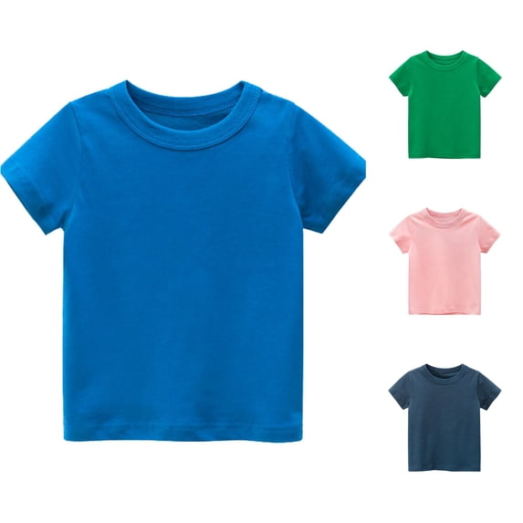 CUZIBR Toddler Kids Boys Tshirts Solid Color Round Neck Loose Lightweight Short Sleeve Basic Tee Top Casual Summer Fall Layered Fashion Back To School Cozy Dailywear,Blue,6 Years