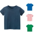 thumbnail image 1 of CUZIBR Toddler Kids Boys Tshirts Solid Color Round Neck Loose Lightweight Short Sleeve Basic Tee Top Casual Summer Fall Layered Fashion Back To School Cozy Dailywear,Dark Blue,6 Years, 1 of 3
