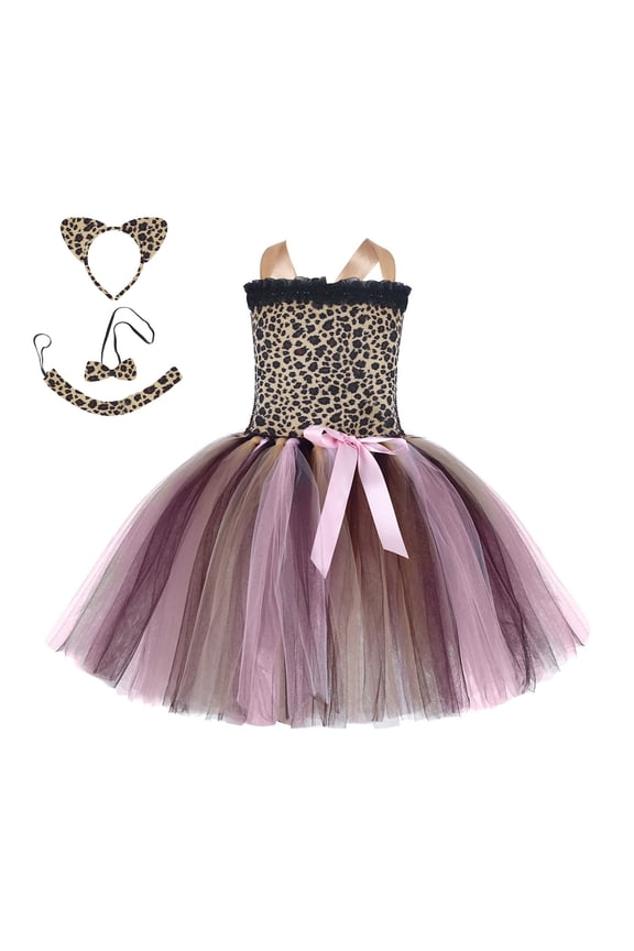 Toddler Kids Deer Girls Christmas Dresses Vintage A-line Colorful Girl Tulle Tutu Dress Mesh Princess Outfits Sets Cozy Dailywear For Child,Khaki,7-8 Years