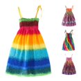 thumbnail image 1 of CUZIBR Toddler Kids Girls Floral Bohemian Dresses Cute Bow Spaghetti Strap Smocked Slim Fit Rainbow Flowers Print Sleeveless Beach Dress Lightweight Summer Princess Clothes,b-Blue,8 Years, 1 of 3