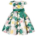 thumbnail image 1 of CUZIBR Toddler Kids Girls Formal Gowns Dresses Short Sleeve Round Neck Flowers Prints Ruffles Pleated A-Line High Waist Cute Bow Belt Beach Party Wedding Birthday Dress Clothes,Green,2-3 Years, 1 of 7