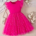 thumbnail image 1 of CUZIBR Toddler Kids Girls Gowns Dresses Glitter Sequins Ruffles Sleeveless Round Neck Star Prints A-Line Mesh Tutu Mini Dress High Waist Solid Color Beach Birthday Dress Clothes,Red,5-6 Years, 1 of 8