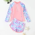 thumbnail image 1 of CUZIBR Toddler Kids Girls Swimsuit Sets Flower Print Long Sleeve Crewneck Top Shirts And Elastic Waist Ruffles Bottoms Swimwear Rash Guard Upf 50+ Sun Protection Bathing Suit,Pink,7-8 Years, 1 of 8