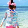 thumbnail image 1 of CUZIBR Toddler Kids Girls Swimsuit Sets Flower Print Long Sleeve Crewneck Top Shirts And Elastic Waist Ruffles Bottoms Swimwear Rash Guard Upf 50+ Sun Protection Bathing Suit,Blue,4-5 Years, 1 of 7
