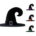 thumbnail image 1 of CUZIBR Toddler Kids Halloween Velvet Witch Hat Curly Pointed Top Wide Brim Decorated With Rhinestone Square Buckle Witch Accessory For Party Cosplay Headwear, 1 of 3