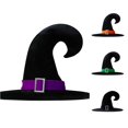 thumbnail image 1 of CUZIBR Toddler Kids Halloween Velvet Witch Hat Curly Pointed Top Wide Brim Decorated With Rhinestone Square Buckle Witch Accessory For Party Cosplay Headwear, 1 of 3