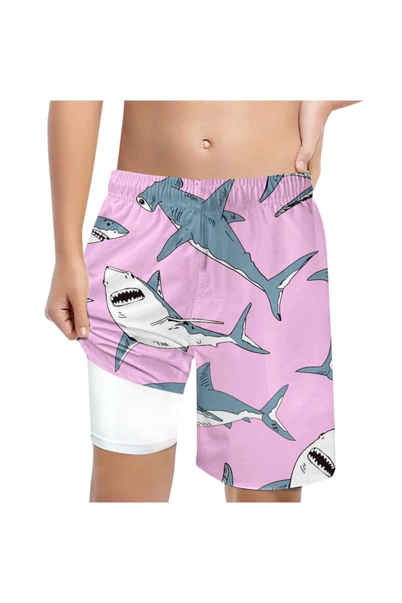 Toddler Kids Teens Boys Swim Trunks Funny Cartoon Animal Print Graphic Wide Leg Drawstring Elastic Waist With Liner Summer Breathable Beach Shorts Swimwear For Youth Beachwear,Pink,10-12 Years