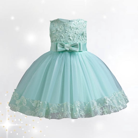CUZIBR Toddler Kids girl Pageant Tutu Dress Ruffles Solid Color Ruffle Sleeve Embroidery Round Neck Sequins A-Line Wedding Formal Elegant Lace Gown Party Maxi Dress Holiday Sundress,Green,6-7 Years