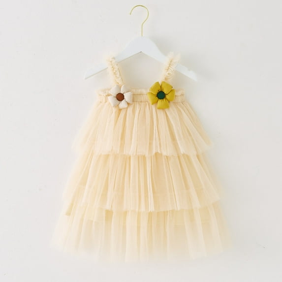 CUZIBR Toddler Little Girls Sleeveless Tutu Sequin Dress A-Line Spaghetti Strap Sparkly Ruffle Tiered Elastic Square Collar Carnival Party Rainbow Dresses Ruched Sundress,Beige,2-3 Years