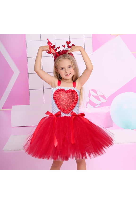 Toddler Little Girls Valentine'S Day Birthday Party Pageant Dress Party Sequin Sleeveless Spaghetti Strap Tutu Dress Stage Party Gown Tiered Tulle Dresses Special Occasions,Red1,10-12 Years
