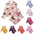 thumbnail image 1 of CUZIBR Toddler Pajamas For Girls Halloween Long Sleeve Bow Print Button Down Shirt And Pants 2 PC Sleepwear Ghost Pumpkin Witch Graphic Lapel Smooth Leisure Party Daily Nightwear,Khaki,7-8 Years, 1 of 3