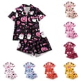thumbnail image 1 of CUZIBR Toddler Pajamas For Girls Halloween Short Sleeve Bow Print Button Down Shirt And Shorts 2 PC Sleepwear Ghost Pumpkin Spider Graphic Lapel Smooth Cozy Party Daily Nightwear,Black,3-4 Years, 1 of 9