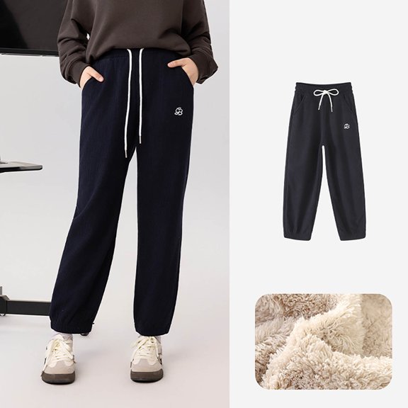 CUZIBR Toddler Pants Corduroy Jogger Pants Winter Thermal Thick Wide Leg Drawstring Elastic Waist Trousers Stylish Sport Sweatpants Casual Athletic Clothes,Navy,8-10 Years