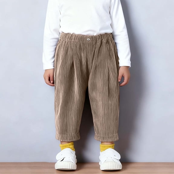 CUZIBR Toddler Pants Winter Thermal Wool Lined Corduroy Pants Loose Fit Wide Leg Ankle-Tied Joggers Soft Comfortable Cold Weather Warm Trousers Casual Trousers,Khaki,3-4 Years