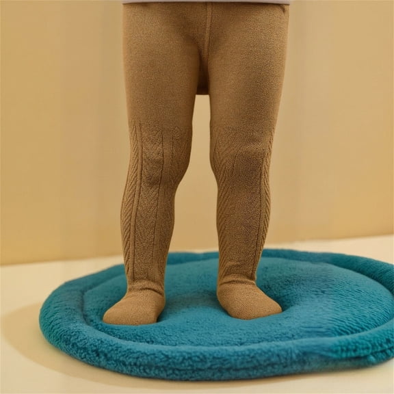 CUZIBR Toddler Pants Winter Thermal Wool Lined Leggings Soft Cozy Tights Solid Color Knitted Stretchable Base Layer Pants Comfortable Slim Fit Full Length Socks Casual Trousers,Khaki,6-8 Years
