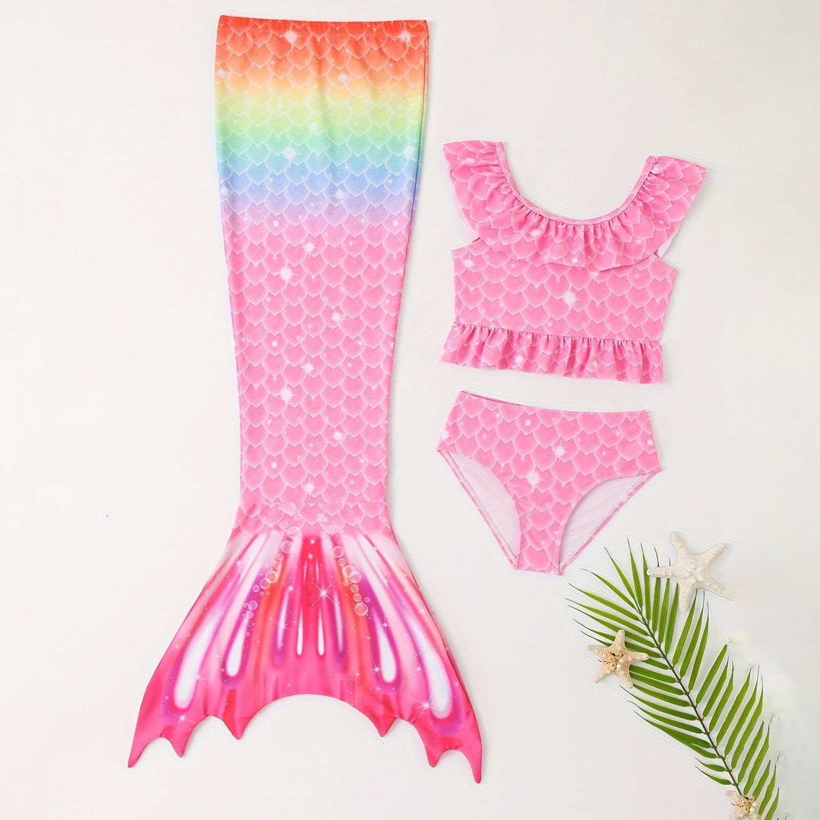 CUZIBR Toddler Swimsuit 3 Piece Fish Scales Print Swimwear Ruffles ...