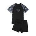 thumbnail image 1 of CUZIBR Toddler Swimsuit Boys Patchwork Swimwear Set Camouflage Letter Print Shirt Trunks 2 Piece Outfit For Teens Popular Swimsuit,Grey,10-12 Years, 1 of 9