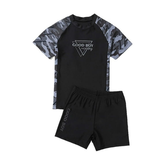 CUZIBR Toddler Swimsuit Boys Patchwork Swimwear Set Camouflage Letter Print Shirt Trunks 2 Piece Outfit For Teens Popular Swimsuit,Grey,10-12 Years