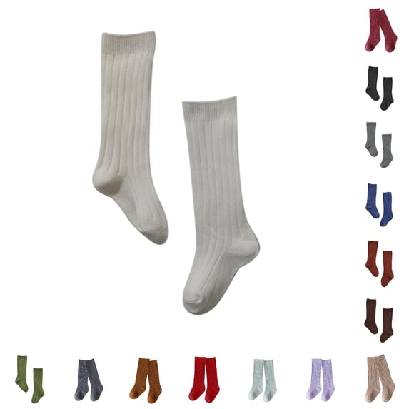 CUZIBR Toddlers Unisex Solid Ribbed Knee High Calf Socks For Toddler Girls Stretchy Breathable Kids Socks For Casual School Daily Outfit Occasions,0-6 Months