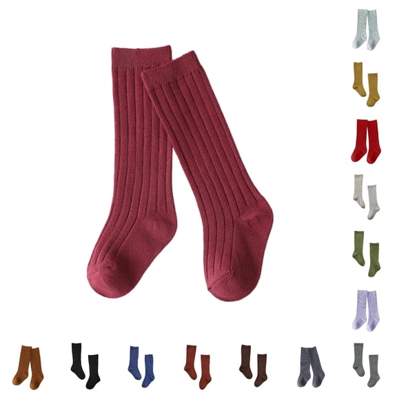 CUZIBR Toddlers Unisex Solid Ribbed Knee High Calf Socks For Toddler Girls Stretchy Breathable Kids Socks For Casual School Daily Outfit Occasions,1-3 Years