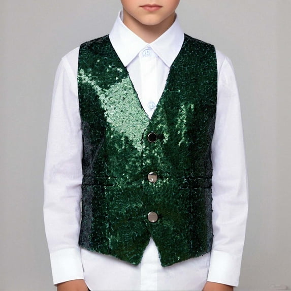 CUZIBR Tops Girls Sequin Vest Sleeveless V-Neck Button Down Performance Glitter Waistcoat Dance Party Streetwear Cute Tops,GN1,11-12 Years