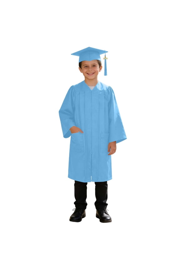 Unisex Girls Boys Graduation Cap Gown Long Sleeve Solid Color Full Zip Up Pleated V-Neck Loose Fit Oversized Long Robe With Pockets Tassel Classic Clothes Outfits,Light Blue,6-7 Years